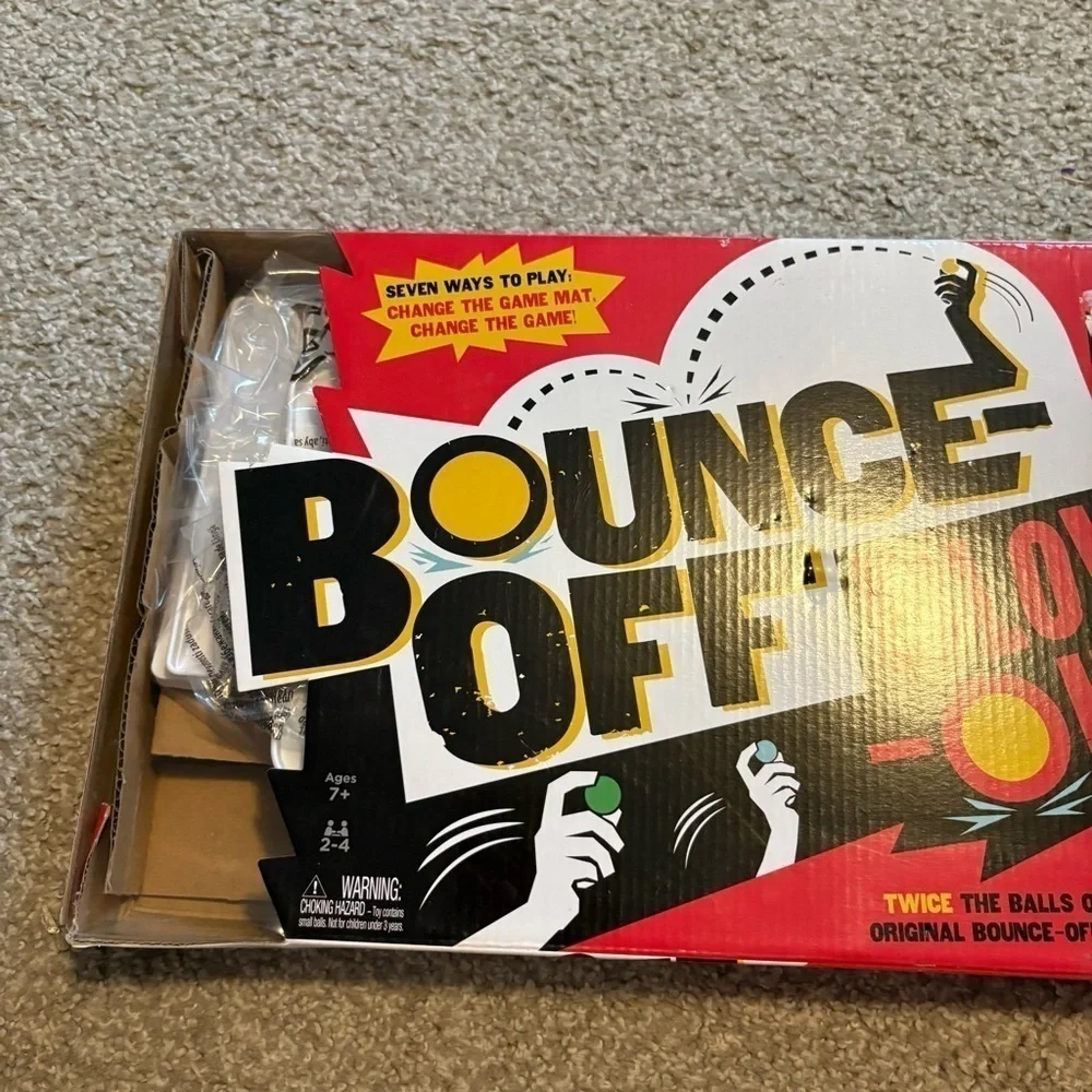 Bounce-off Blow Out! Complete set. 32 Balls, Sand timer, Tray, Game Mats